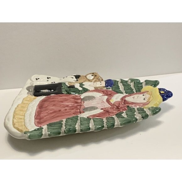 Vtg Fitz Floyd Omnibus Christmas Caroler Plate 3D Lady Child Teddy Bear Dog READ - Picture 5 of 11